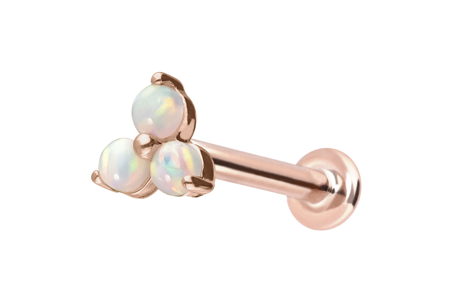 14 Karat Gold Labret Piercing mit Push Fit BLUME + 3 SYNTHETISCHE OPALE